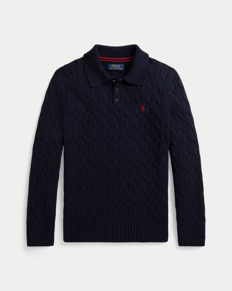 PRL Boy - Cable-Knit Cotton Polo Sweater