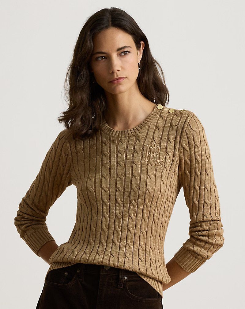 PRL Fem- Button-Trim Cable-Knit Sweater