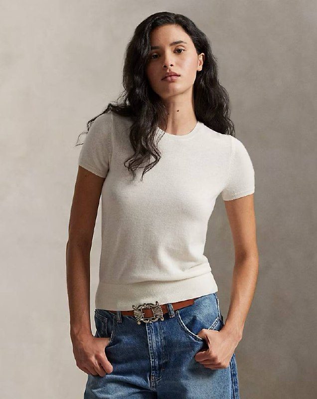 PRL Fem- Cashmere Short-Sleeve Crewneck Sweater