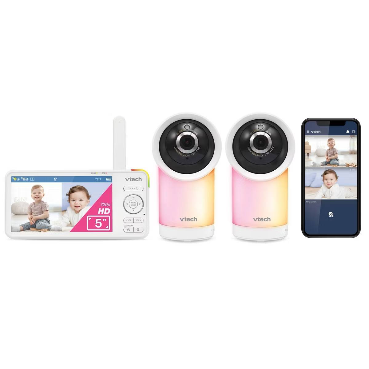 Target- V-Tech 5" HD Smart WiFi Pan Tilt Battery Video Baby Monitor with 2 Cameras: High-Definition Screen, Wi-Fi Enabled, 2-Way Talk