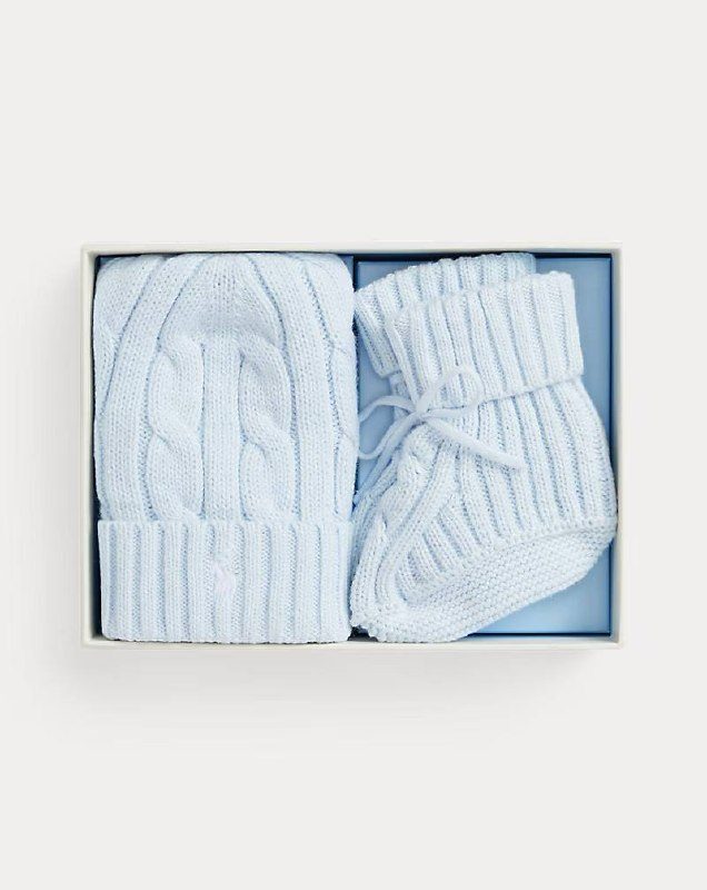 PRL- Cable-Knit Cotton Beanie & Bootie Set