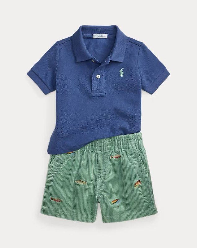 PRL Boy- Cotton Mesh Polo Shirt & Corduroy Short