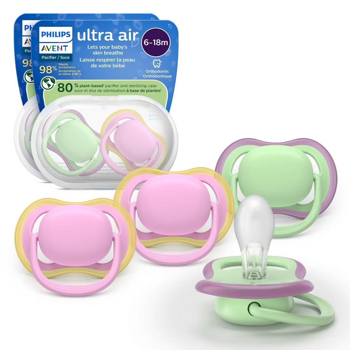 Target - Philips Avent Ultra Air Pacifiers 6-18m - Spring Green/Quiet Pink - 4pk