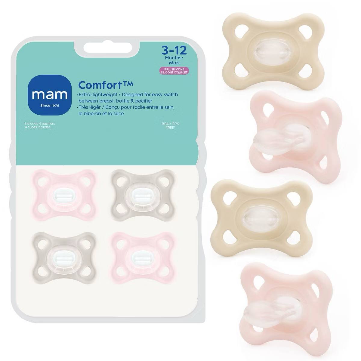 Target- MAM Comfort Pacifiers 3-12m - Girl - 4pk: Silicone, BPA-Free