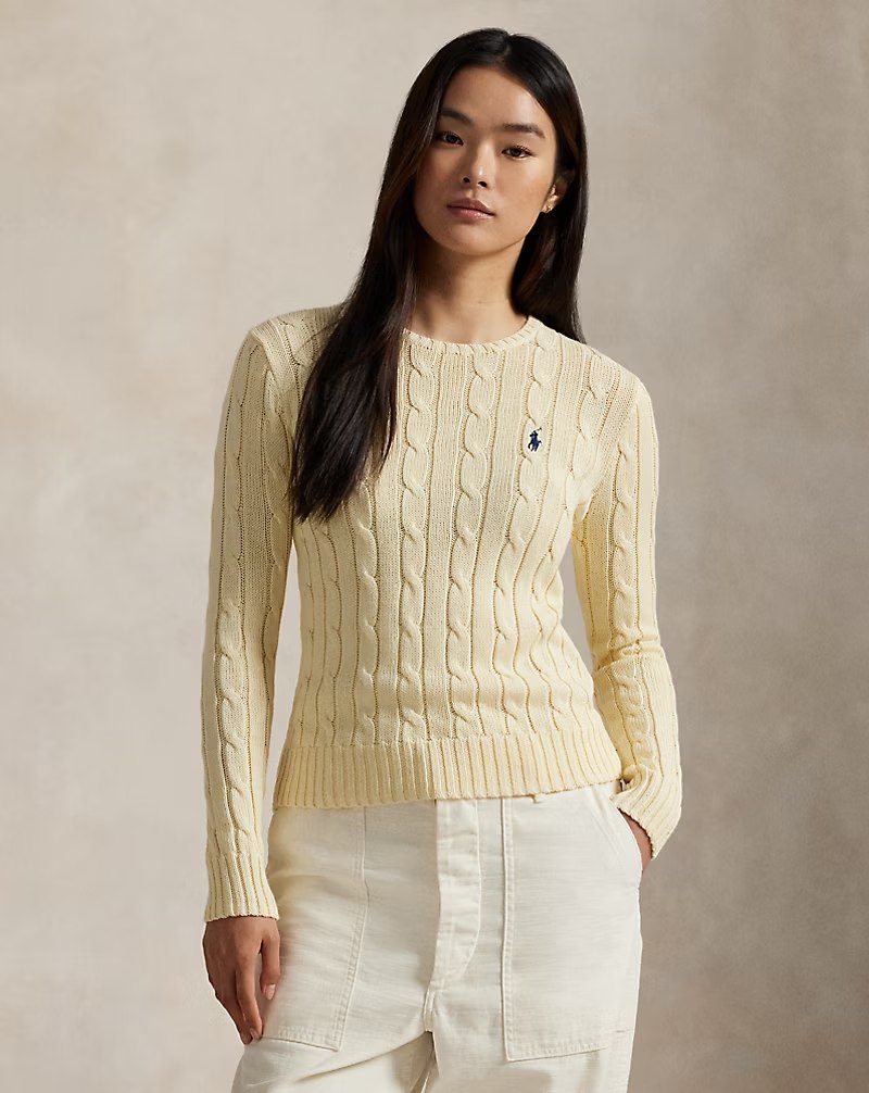 PRL Fem - Cable-Knit Cotton Crewneck Sweater