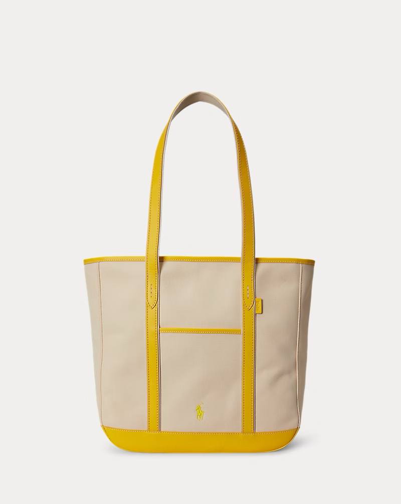 PRL Fem- Leather-Trim Canvas Medium Shopper Tote