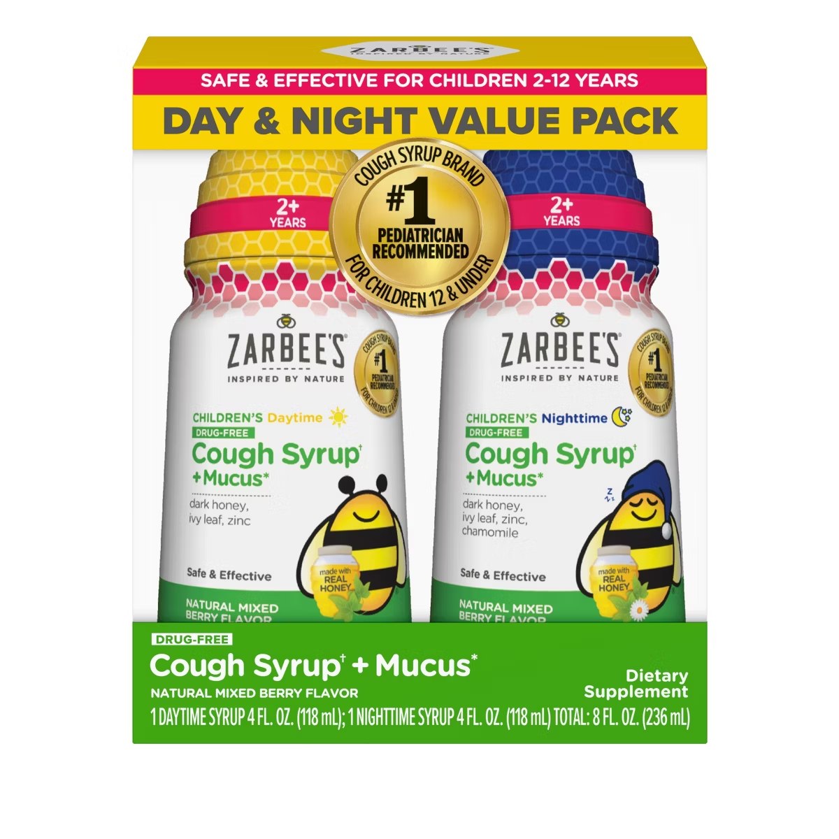 Target - Zarbee's Kid's Cough + Mucus Day/Night with Honey, Ivy Leaf, Zinc & Elderberry: Drug-Free, 2 Pack