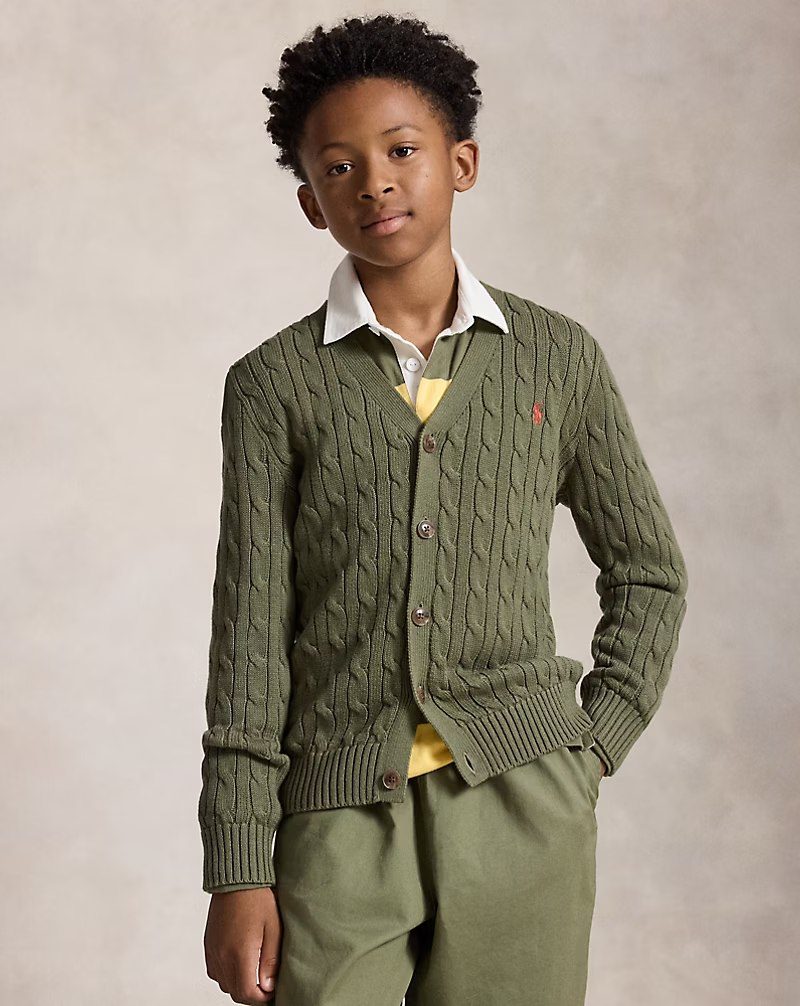 PRL Boy - Cable-Knit Cotton V-Neck Cardigan
