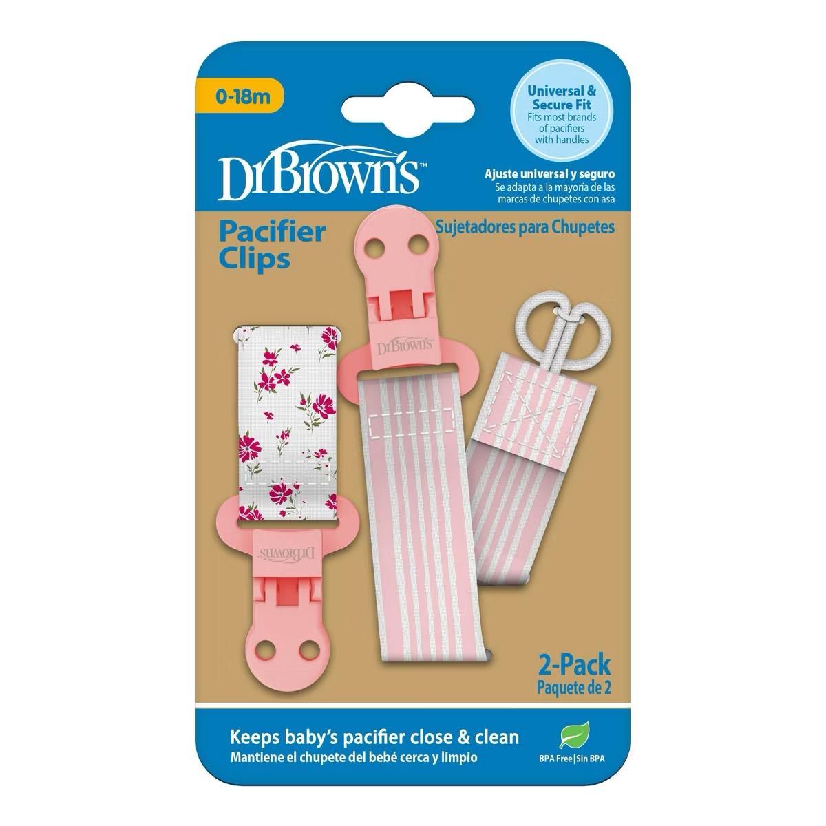 Target- Dr. Brown's Ribbon Pacifier Clips - Flowers/Stripes - 2pk