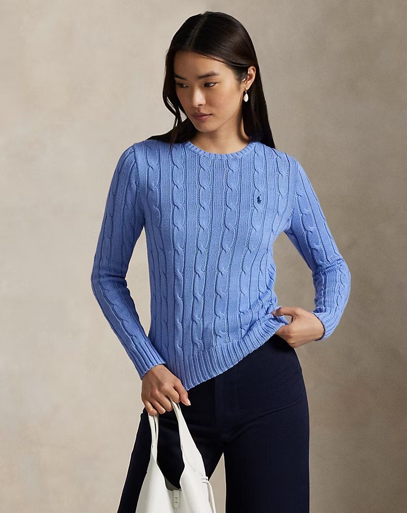 PRL Fem - Cable-Knit Cotton Crewneck Sweater