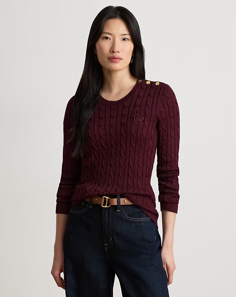 PRL Fem- Button-Trim Cable-Knit Sweater