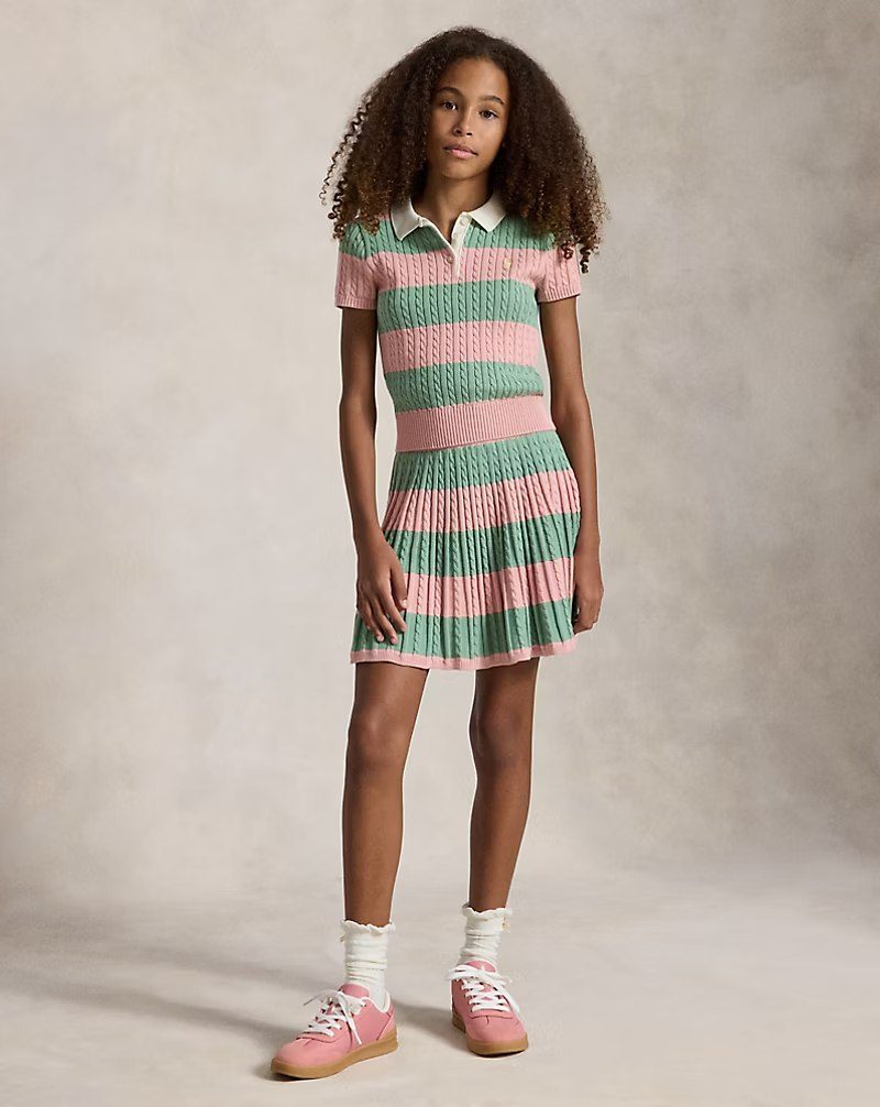 PRL Girl - Striped Cable Cotton Sweater & Skirt