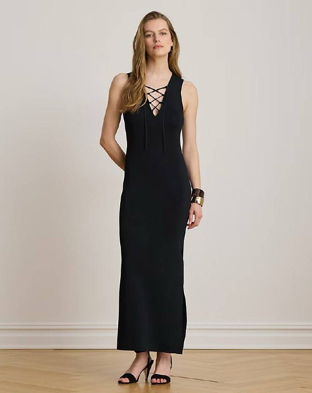 PRL Fem- Lace-Up Rib-Knit Sleeveless Gown