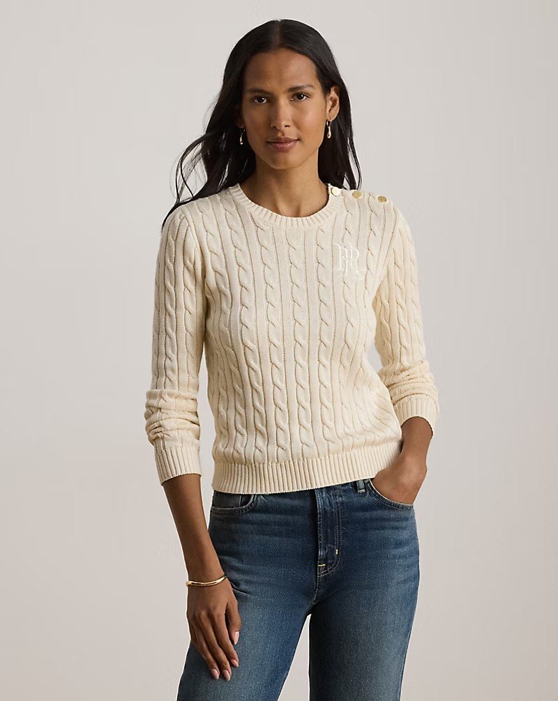 PRL Fem- Button-Trim Cable-Knit Sweater