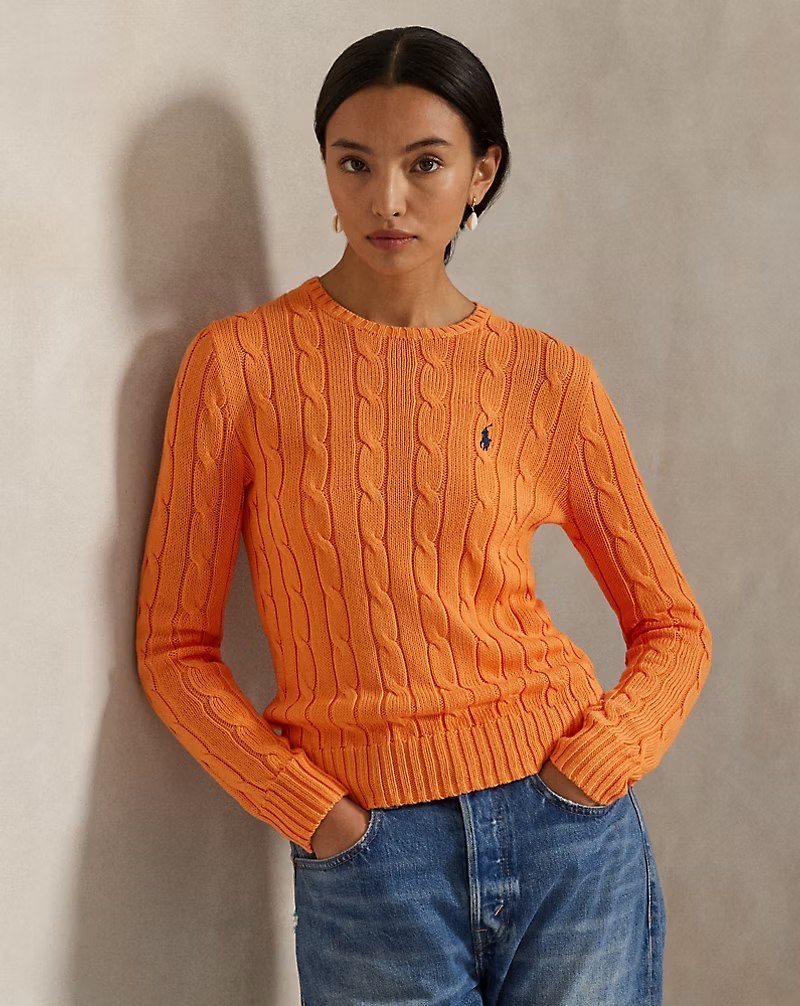 PRL Fem - Cable-Knit Cotton Crewneck Sweater