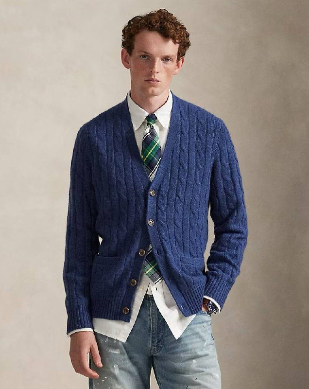 PRL Masc- Cable-Knit Cashmere Cardigan