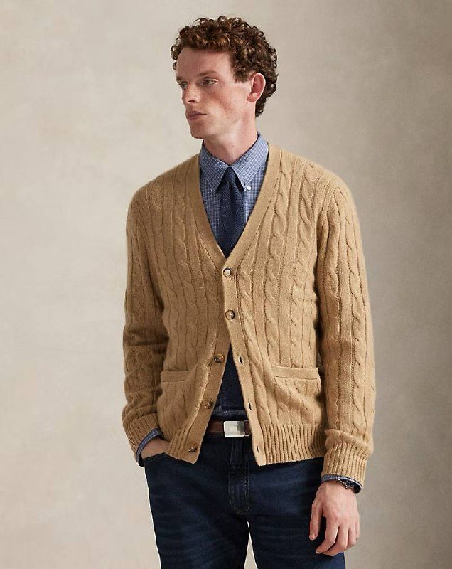 PRL Masc- Cable-Knit Cashmere Cardigan