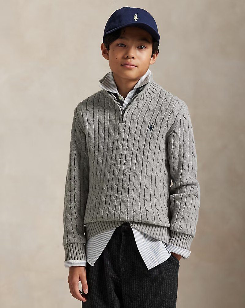 PRL Boy - Cable-Knit Cotton Quarter-Zip Sweater