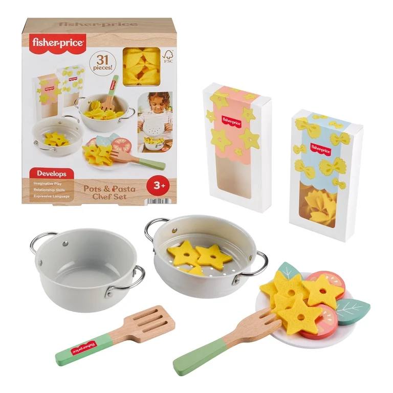 Walmart- Fisher-Price Pots & Pasta Chef Set, Cooking Toy with Wooden Food for Pretend Play, 31 Pieces