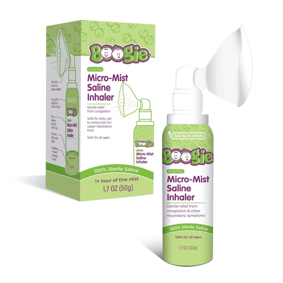 Target - The Boogie Brand Micro-Mist Saline Inhaler - 1.7oz: Cold, Cough or Flu Treatment, Hypoallergenic, Alcohol-Free