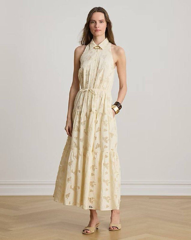 PRL Fem- Floral-Eyelet Voile Tiered Shirtdress