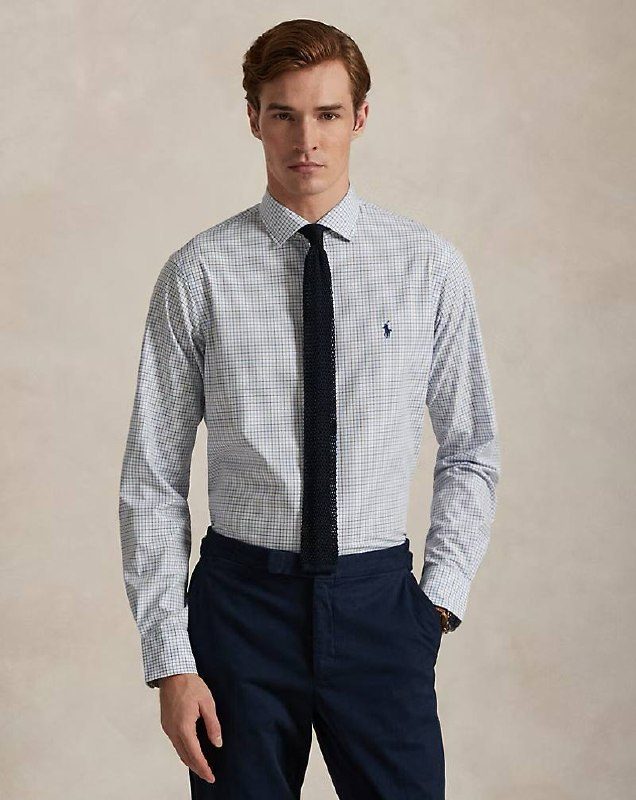 PRL Masc- Classic Fit Plaid Stretch Poplin Shirt