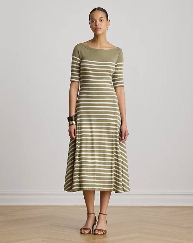 PRL Fem- Breton-Stripe Cotton Ribbed Midi Dress