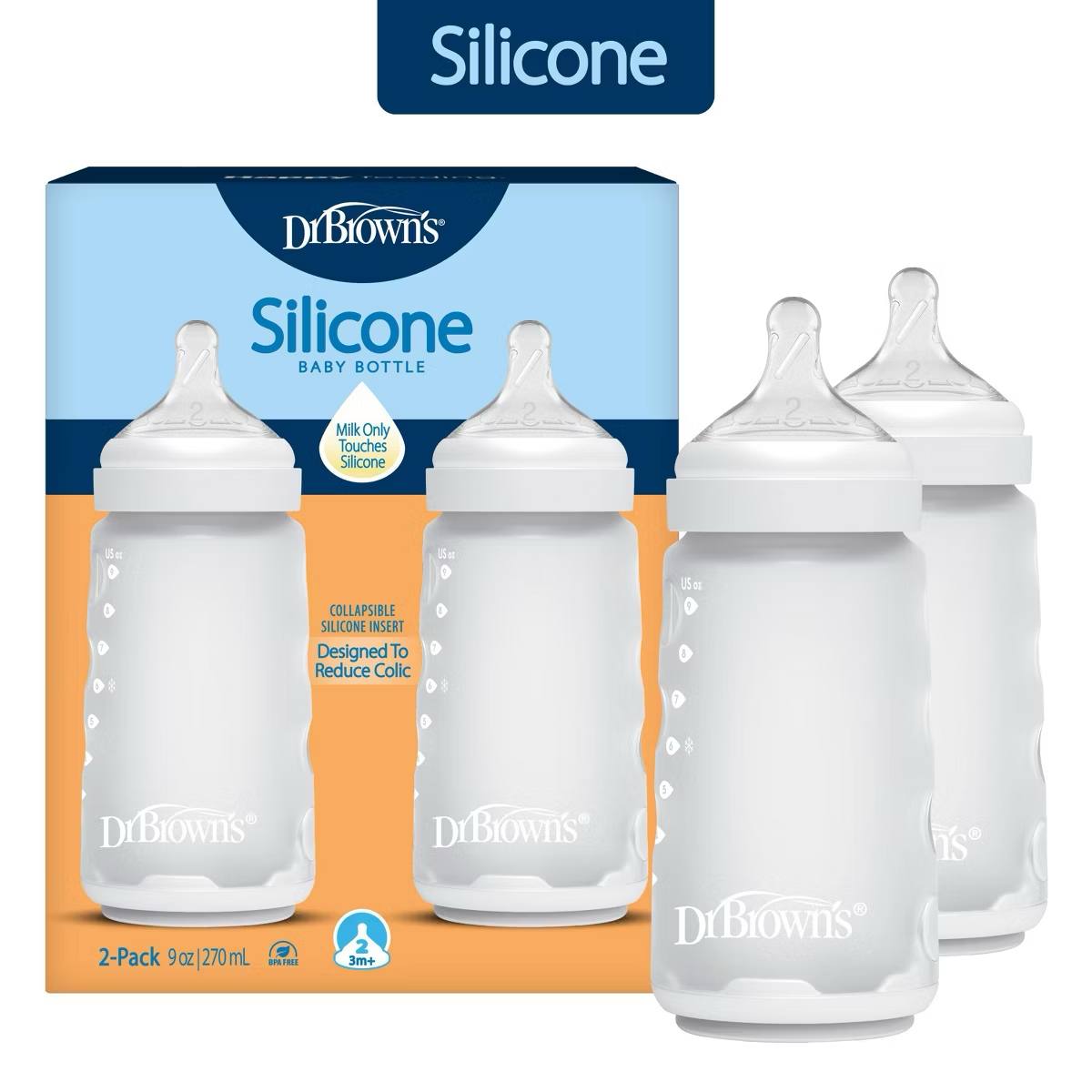 Target- Dr. Brown's Silicone Baby Bottles - Clear - 9 fl oz/2pk: Level 2 Medium Flow, BPA-Free