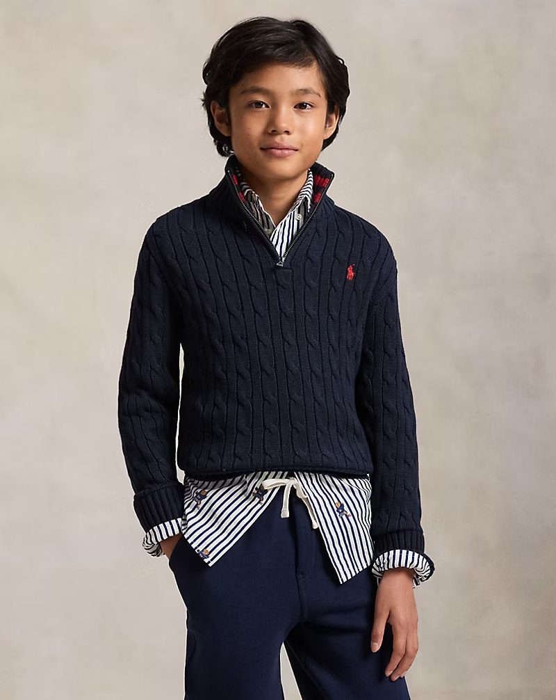 PRL Boy - Cable-Knit Cotton Quarter-Zip Sweater