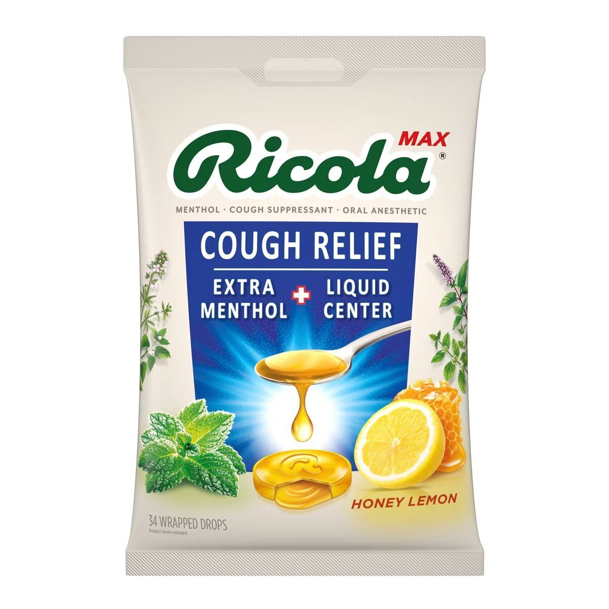 Target - Ricola Max Throat Care - Honey Lemon Cough Drops - 34ct: Dye-Free, Gluten-Free, Artificial Flavor-Free, Menthol