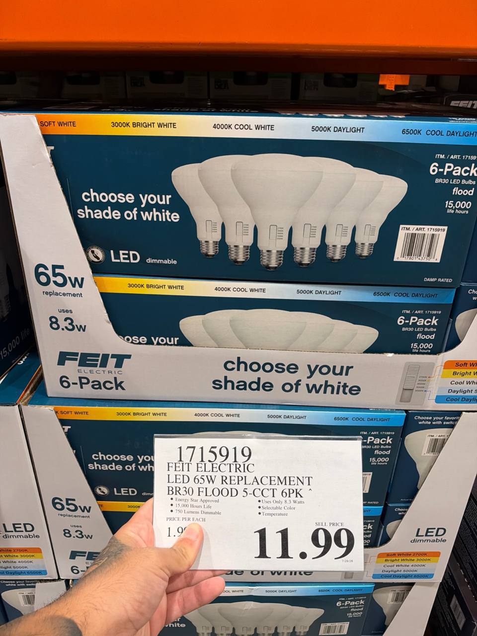 Costco- Feit Electric Led 65W Replacement Br30 Flood 5-CCT 6 Pack