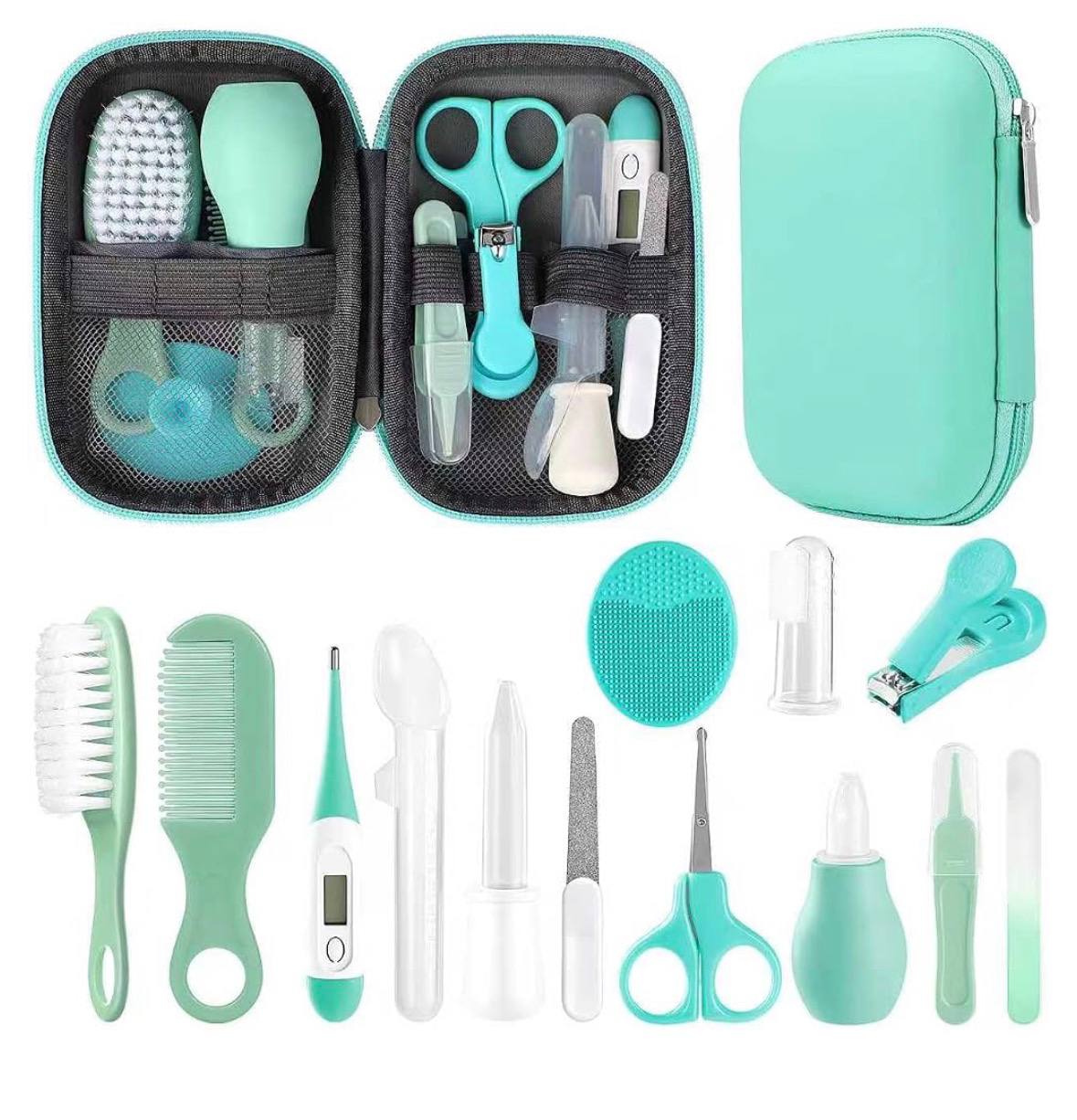Amazon- Baby Grooming Kit, Infant Safety Care Set with Hair Brush Comb Nail Clipper Nasal Aspirator,Baby Essentials Kit for Newborn Girls Boys (Green)