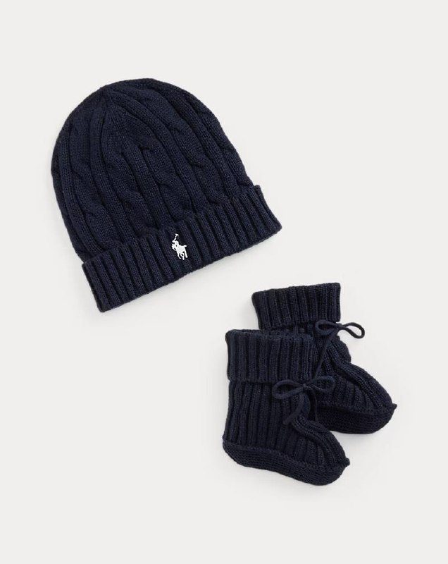 PRL- Cable-Knit Cotton Beanie & Bootie Set