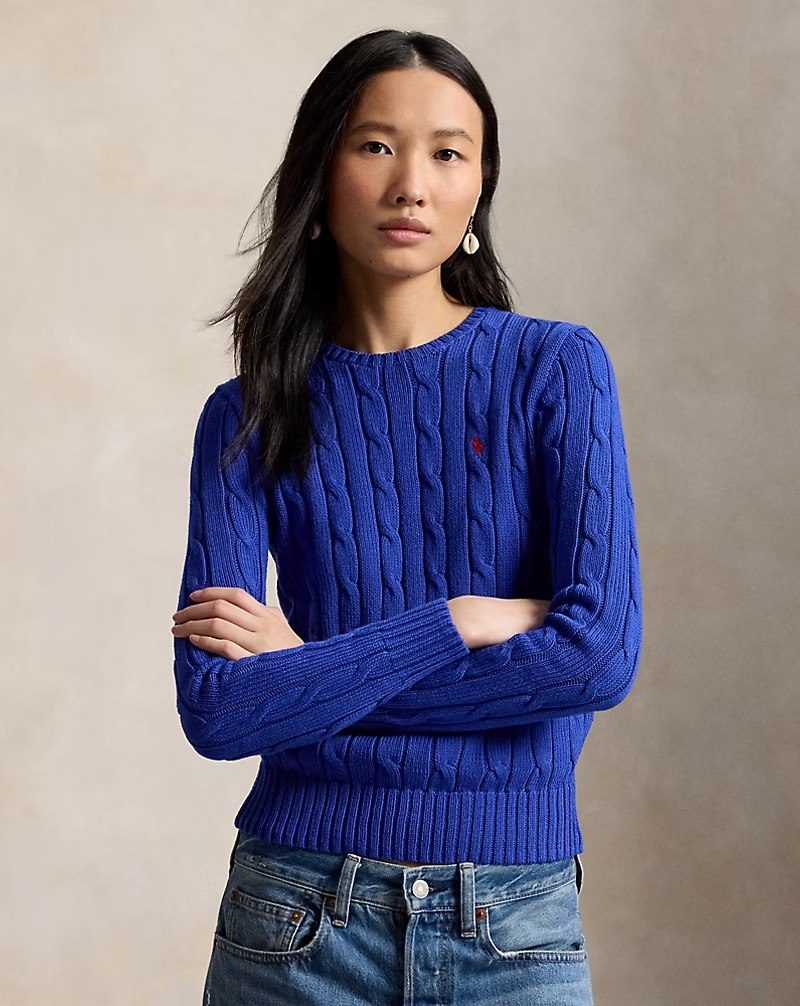PRL Fem - Cable-Knit Cotton Crewneck Sweater