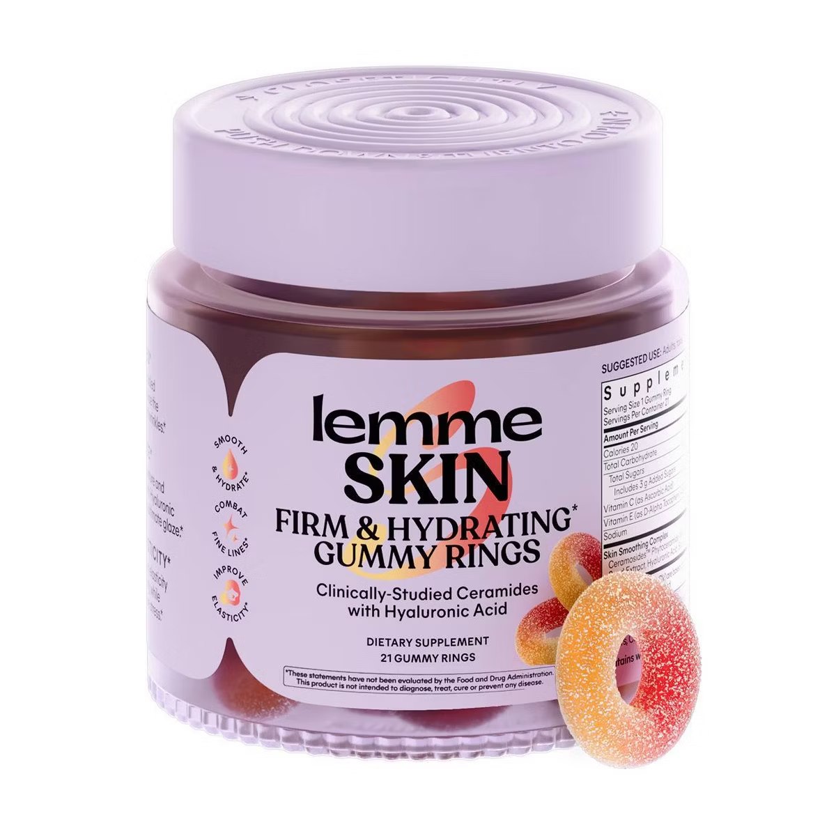 Target - Lemme Skin Firming and Hydrating Gummy Rings - Clinically-Studied Ceramides with Hyaluronic Acid - Peach Flavored - 21ct