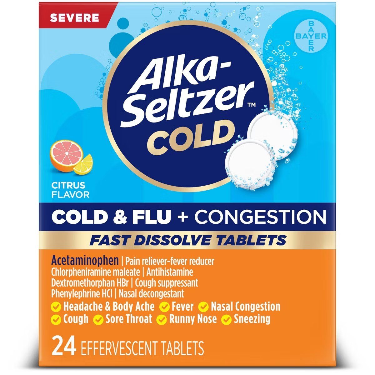 Target - Alka-Seltzer Plus PowerFast Fizz Severe Cold & Flu Treatment - Citrus - 24ct: Dissolving Tablets with Acetaminophen