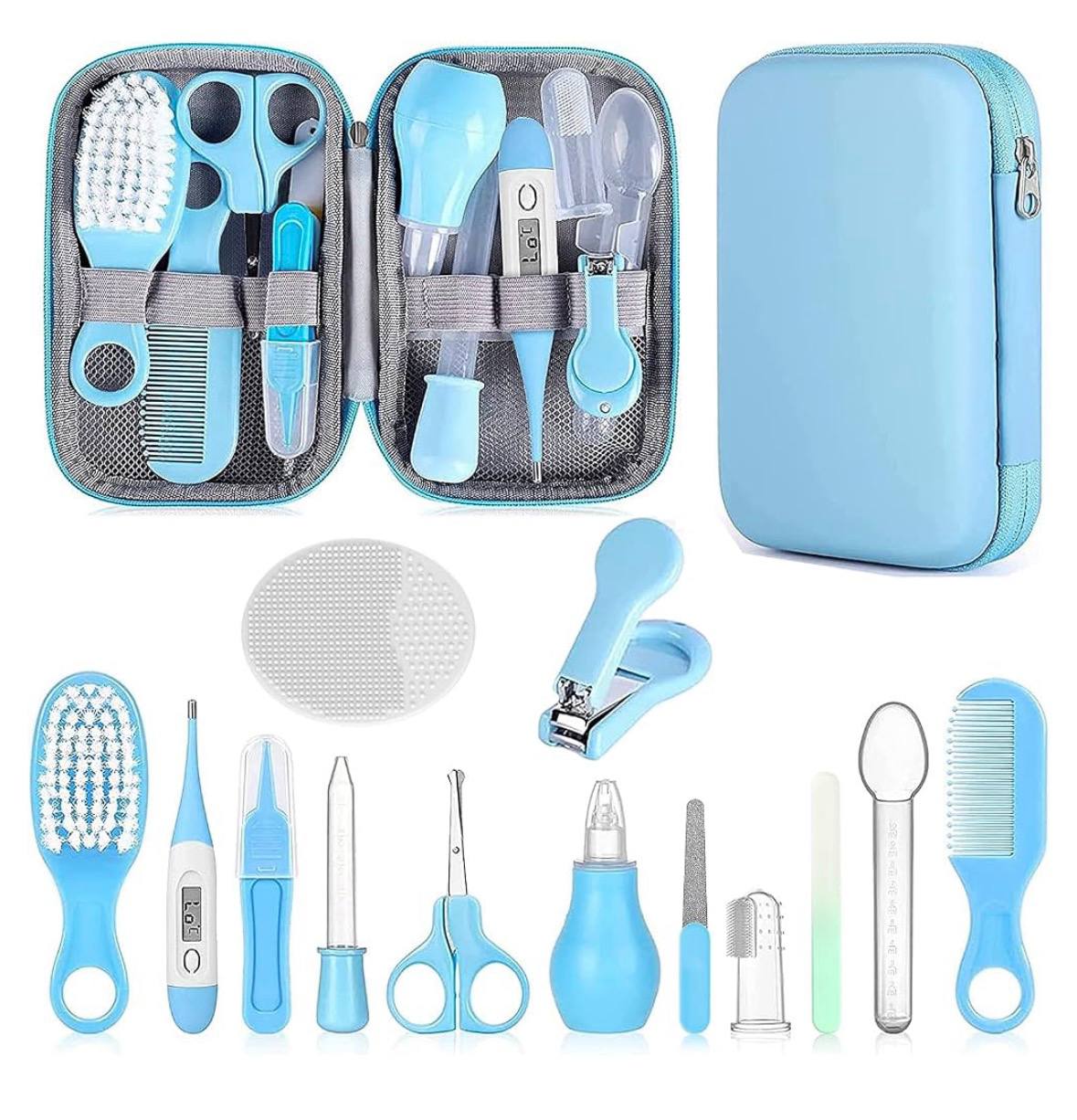 Amazon- Baby Grooming Kit, Infant Safety Care Set with Hair Brush Comb Nail Clipper Nasal Aspirator,Baby Essentials Kit for Newborn Girls Boys (Blue)