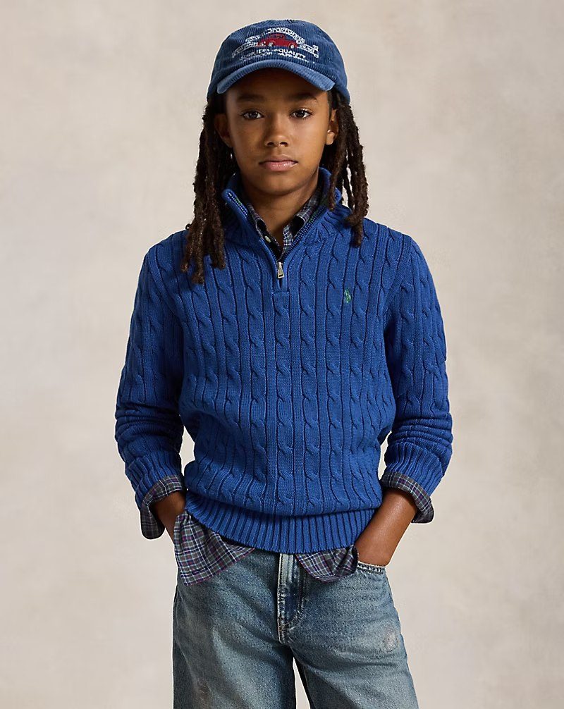 PRL Boy - Cable-Knit Cotton Quarter-Zip Sweater