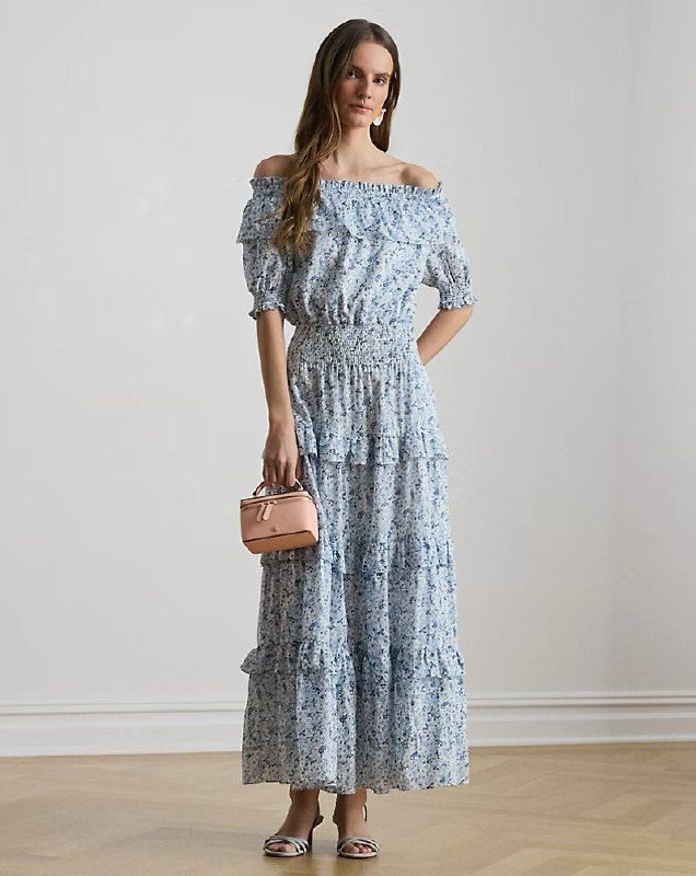 PRL Fem- Floral Voile Off-the-Shoulder Dress