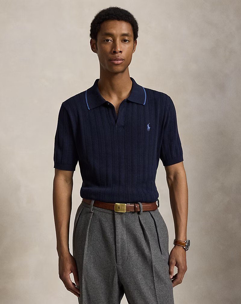PRL Masc - Textured Cotton Polo-Collar Sweater