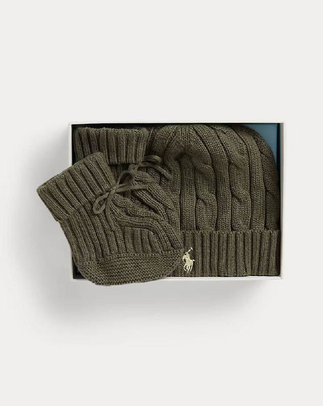 PRL- Cable-Knit Cotton Beanie & Bootie Set