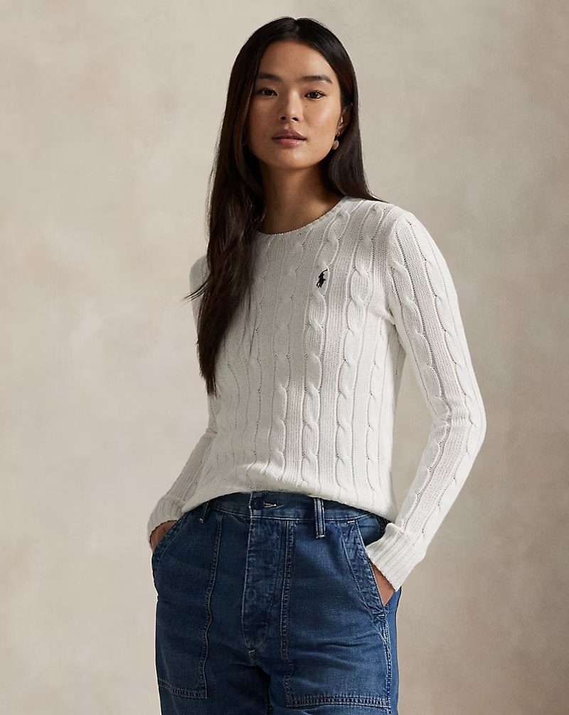 PRL Fem - Cable-Knit Cotton Crewneck Sweater