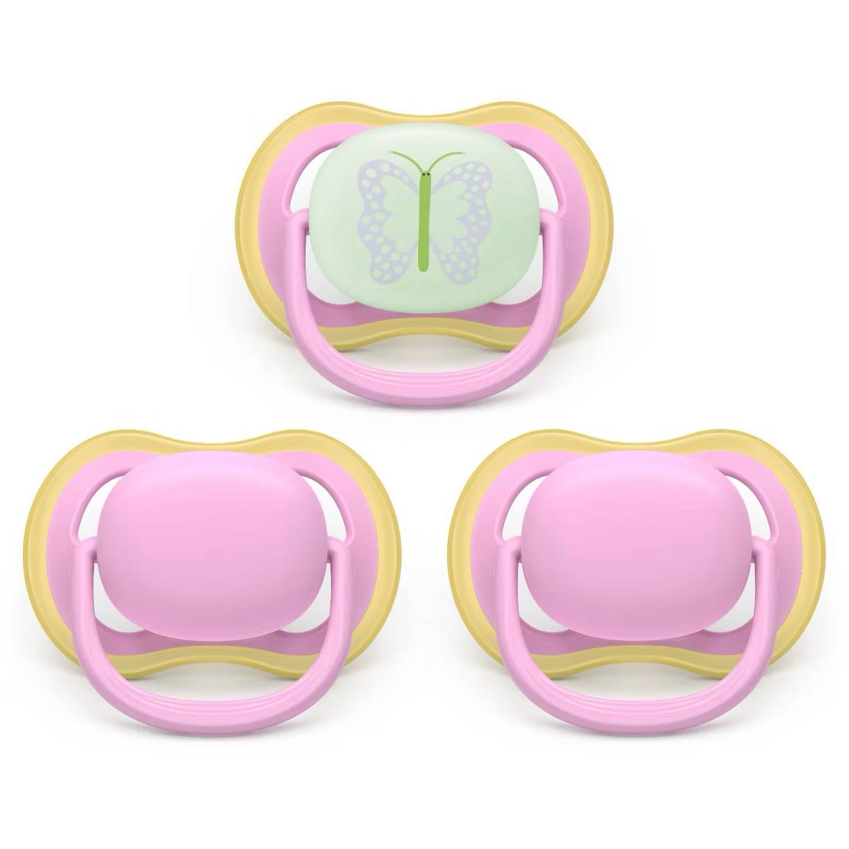 Target- Philips Avent Ultra Air Pacifiers 6-18m - Pink/Butterfly Day+Night - 3pk: Silicone, BPA-Free, Phthalate-Free