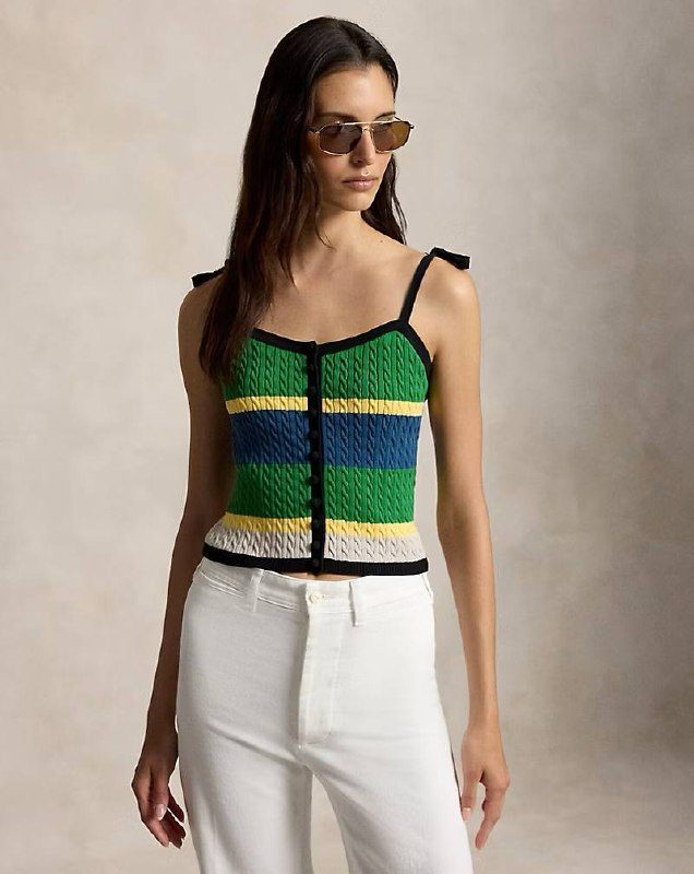 PRL Fem- Color-Blocked Cable-Knit Tank Top