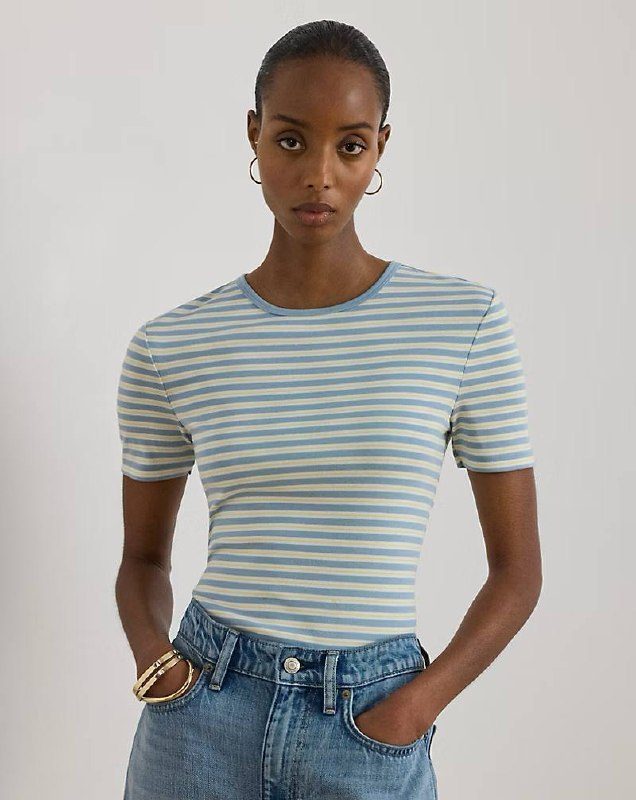 PRL Fem- Striped Rib-Knit Stretch Cotton Tee