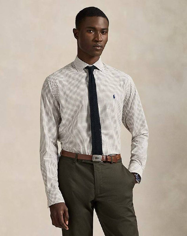 PRL Masc- Classic Fit Plaid Stretch Poplin Shirt