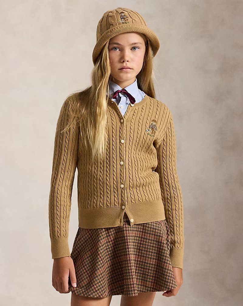 PRL Girl - Polo Bear Mini-Cable Cotton Cardigan