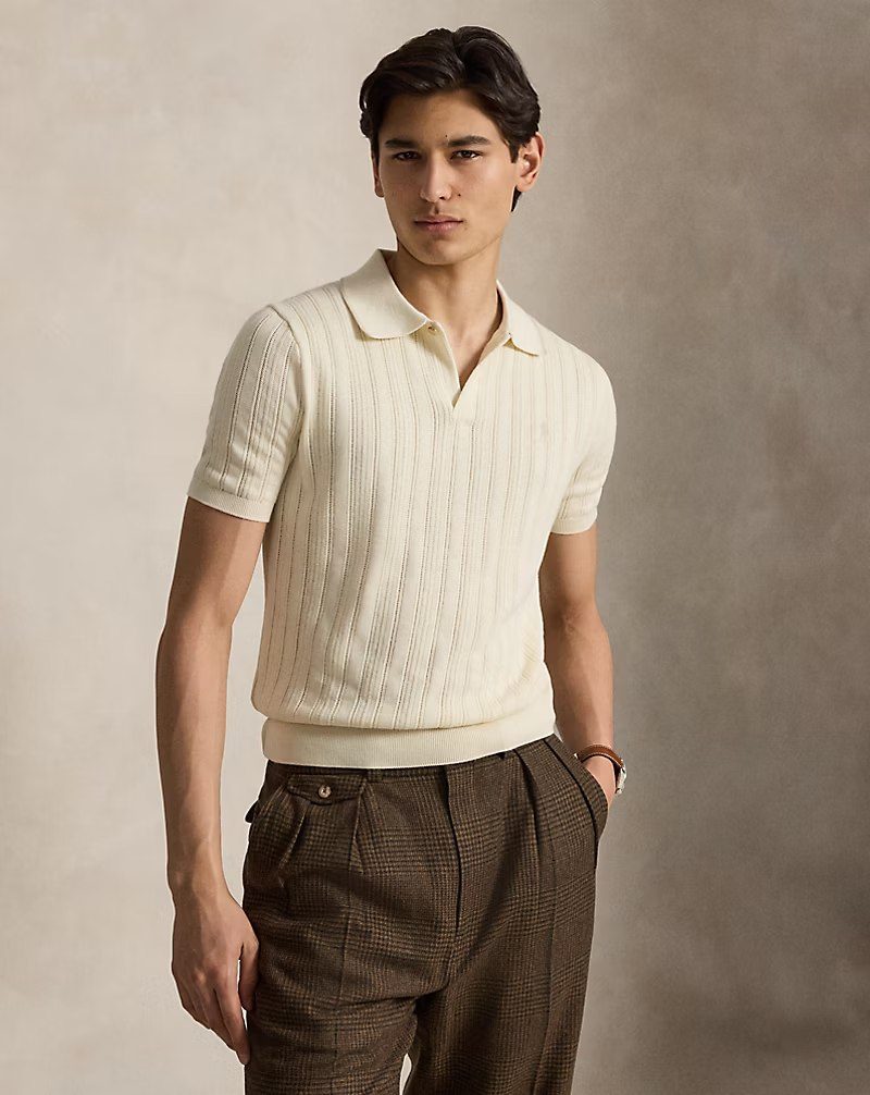 PRL Masc - Textured Cotton Polo-Collar Sweater