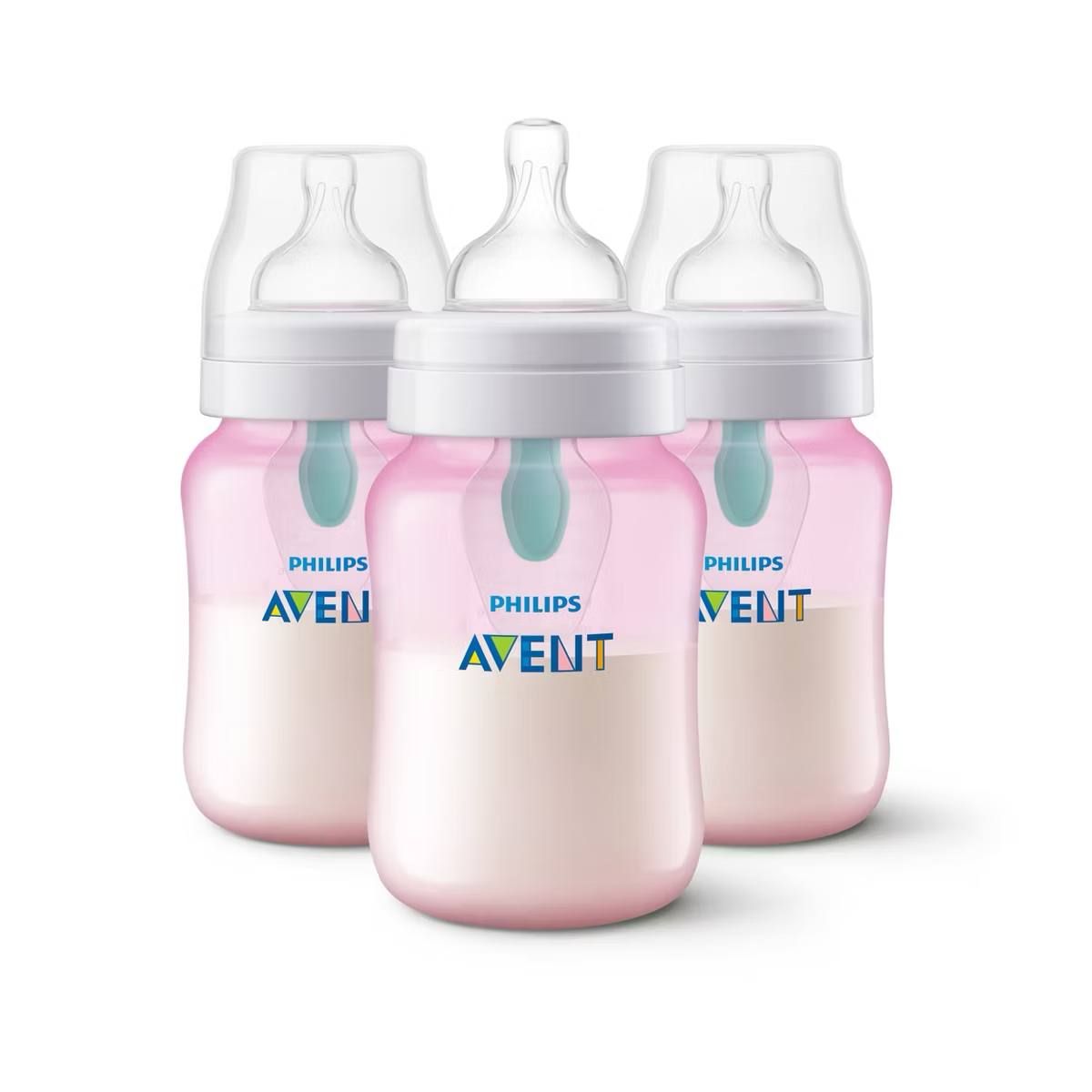 Target- Philips Avent Anti-Colic Baby Bottles with AirFree Vent - Pink - 9oz/3pk: Silicone Medium Flow Nipples, BPA-Free