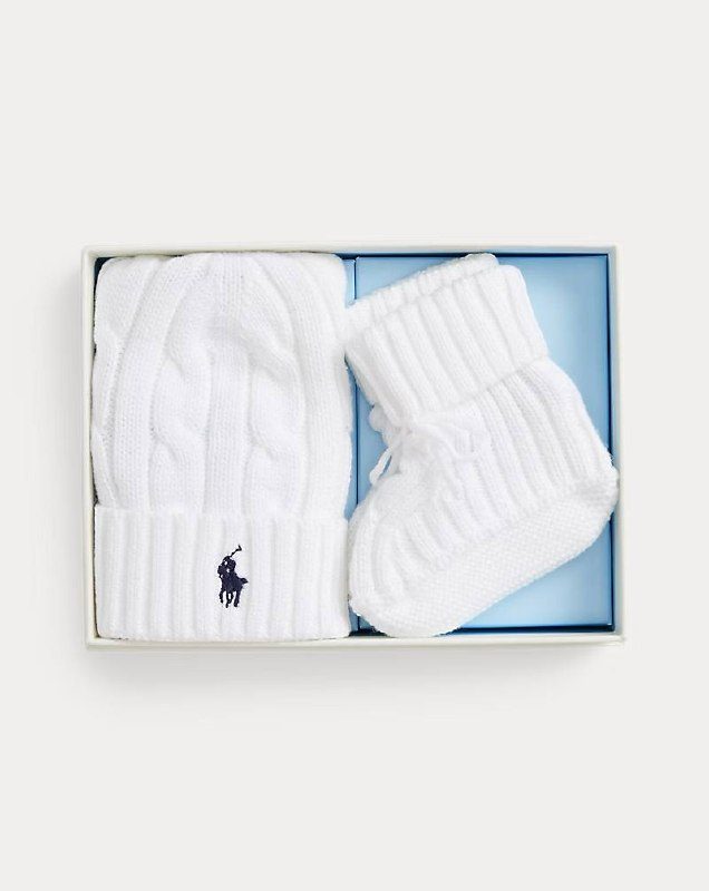 PRL- Cable-Knit Cotton Beanie & Bootie Set